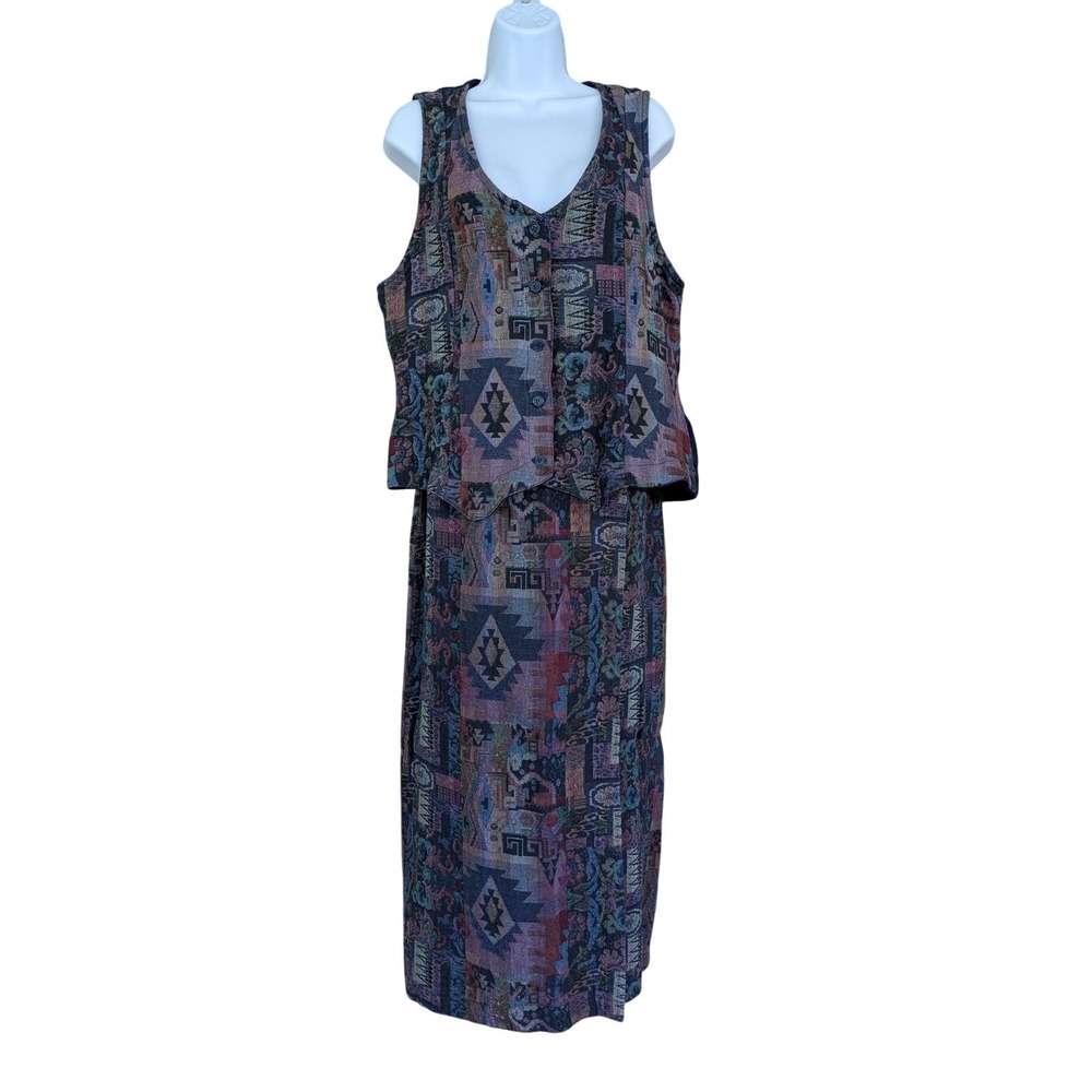 Vintage Willowbend Southwest Aztec 2 Piece Dress Set Boho Maxi Large